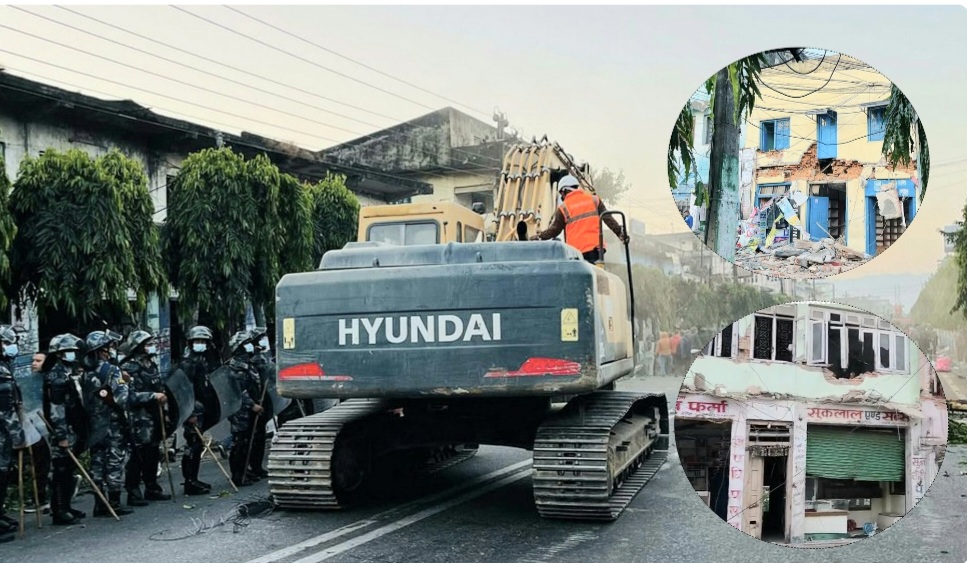 हेटौंडामा सडक विस्तार सुरू, सडक सीमाभित्रका ५३१ संरचना हटाउन डोजर परिचालन