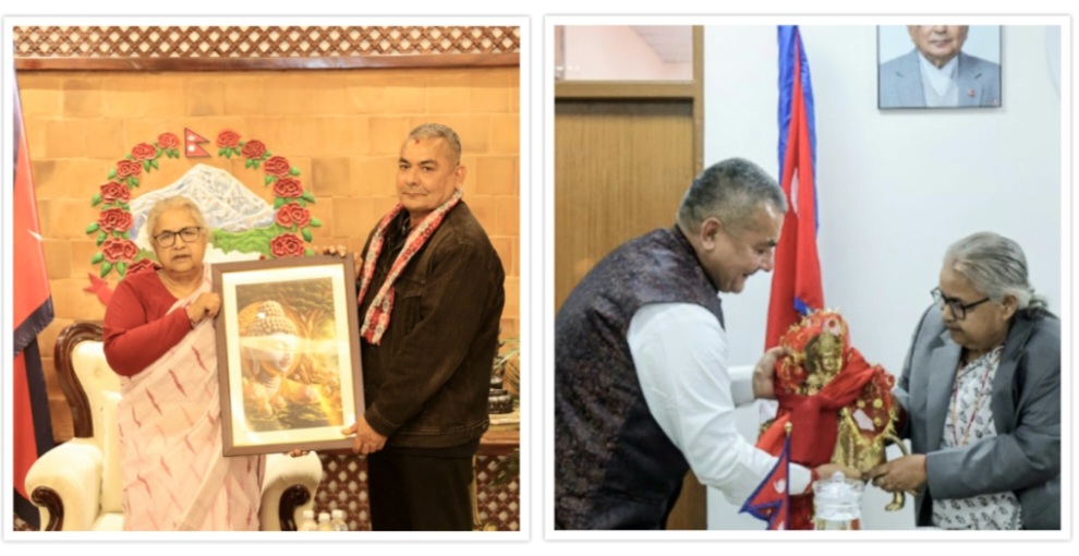 शान्ति कायम राख्न आग्रह गर्दै प्रधानमन्त्रीले दिइन् दुर्गा प्रसाईँलाई बुद्धको फोटो उपहार 